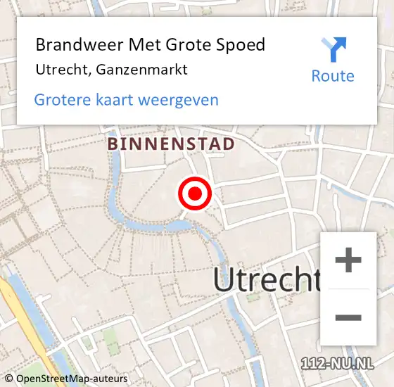 Locatie op kaart van de 112 melding: Brandweer Met Grote Spoed Naar Utrecht, Ganzenmarkt op 25 augustus 2022 01:35