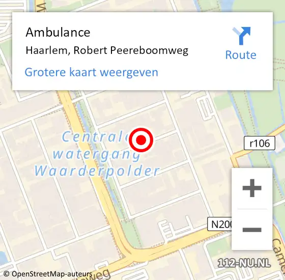 Locatie op kaart van de 112 melding: Ambulance Haarlem, Robert Peereboomweg op 25 augustus 2022 01:43