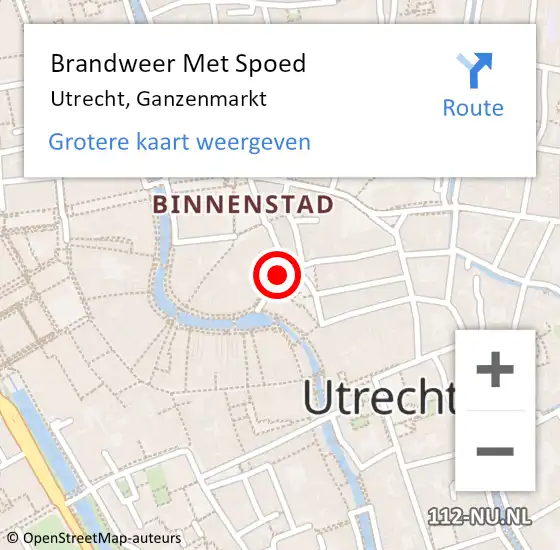 Locatie op kaart van de 112 melding: Brandweer Met Spoed Naar Utrecht, Ganzenmarkt op 25 augustus 2022 02:35