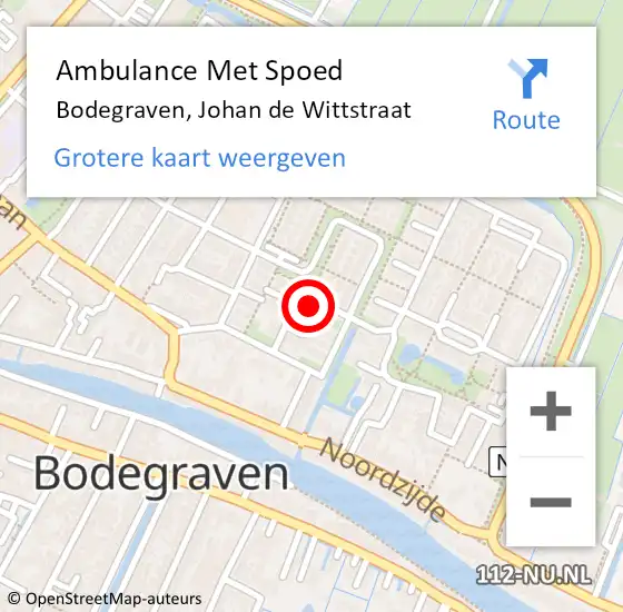Locatie op kaart van de 112 melding: Ambulance Met Spoed Naar Bodegraven, Johan de Wittstraat op 25 augustus 2022 03:00