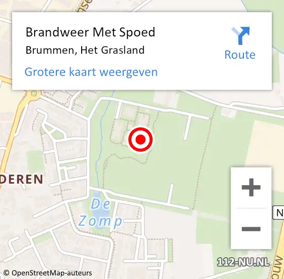 Locatie op kaart van de 112 melding: Brandweer Met Spoed Naar Brummen, Het Grasland op 25 augustus 2022 03:36