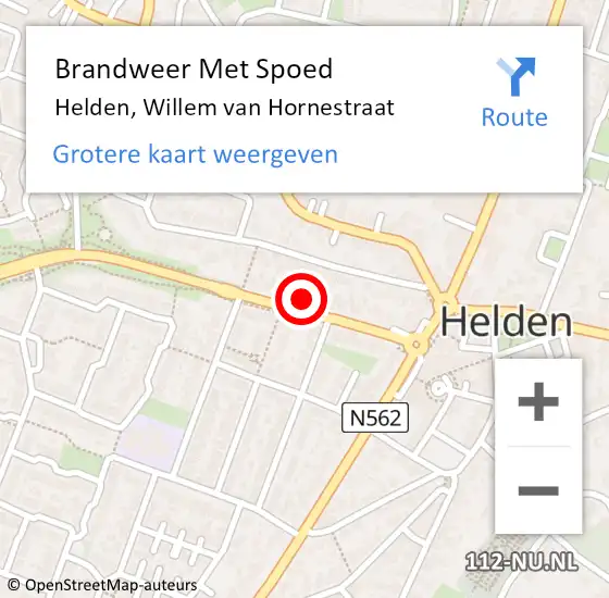 Locatie op kaart van de 112 melding: Brandweer Met Spoed Naar Helden, Willem van Hornestraat op 25 augustus 2022 04:16