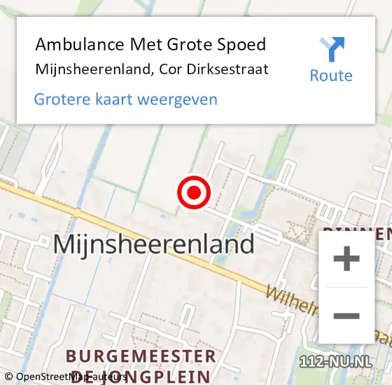 Locatie op kaart van de 112 melding: Ambulance Met Grote Spoed Naar Mijnsheerenland, Cor Dirksestraat op 25 augustus 2022 04:21