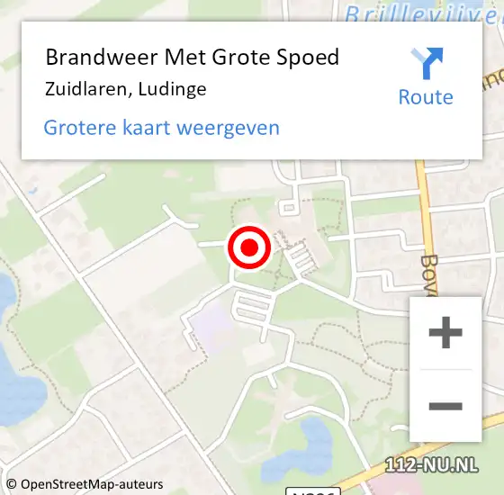 Locatie op kaart van de 112 melding: Brandweer Met Grote Spoed Naar Zuidlaren, Ludinge op 25 augustus 2022 06:21