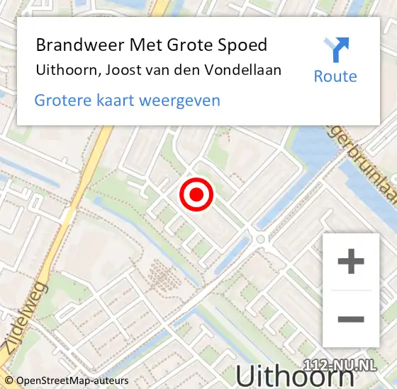 Locatie op kaart van de 112 melding: Brandweer Met Grote Spoed Naar Uithoorn, Joost van den Vondellaan op 25 augustus 2022 06:26