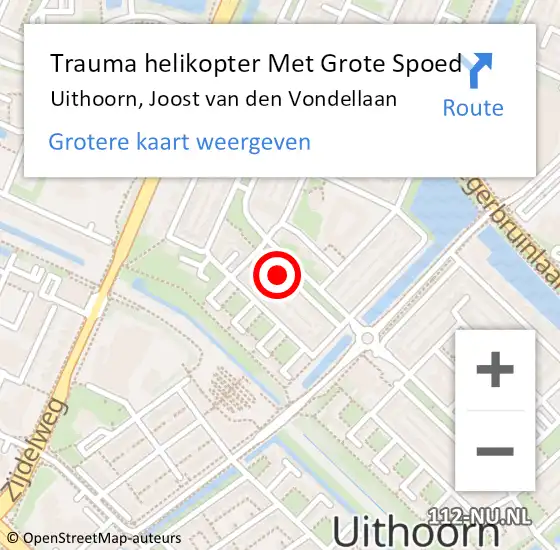Locatie op kaart van de 112 melding: Trauma helikopter Met Grote Spoed Naar Uithoorn, Joost van den Vondellaan op 25 augustus 2022 06:31