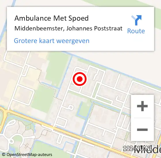 Locatie op kaart van de 112 melding: Ambulance Met Spoed Naar Middenbeemster, Johannes Poststraat op 25 augustus 2022 06:42