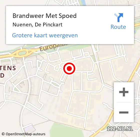 Locatie op kaart van de 112 melding: Brandweer Met Spoed Naar Nuenen, De Pinckart op 25 augustus 2022 06:57