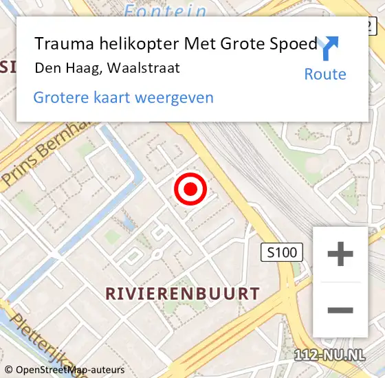 Locatie op kaart van de 112 melding: Trauma helikopter Met Grote Spoed Naar Den Haag, Waalstraat op 25 augustus 2022 07:21