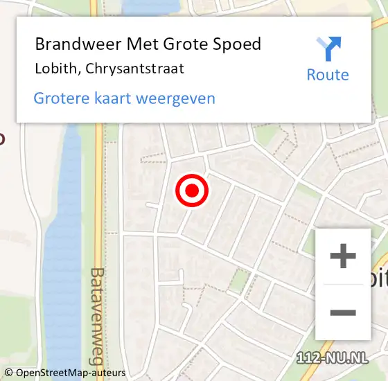 Locatie op kaart van de 112 melding: Brandweer Met Grote Spoed Naar Lobith, Chrysantstraat op 25 augustus 2022 07:38