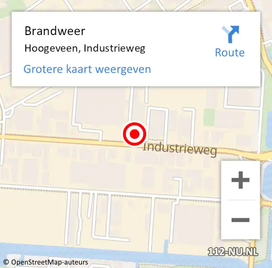 Locatie op kaart van de 112 melding: Brandweer Hoogeveen, Industrieweg op 25 augustus 2022 07:57