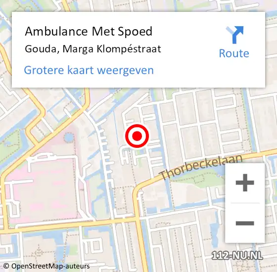 Locatie op kaart van de 112 melding: Ambulance Met Spoed Naar Gouda, Marga Klompéstraat op 25 augustus 2022 08:00