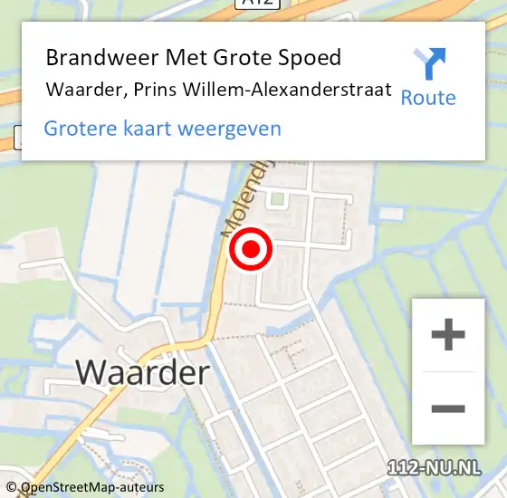 Locatie op kaart van de 112 melding: Brandweer Met Grote Spoed Naar Waarder, Prins Willem-Alexanderstraat op 25 augustus 2022 08:25