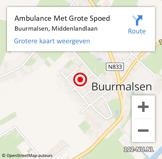 Locatie op kaart van de 112 melding: Ambulance Met Grote Spoed Naar Buurmalsen, Middenlandlaan op 25 augustus 2022 08:28