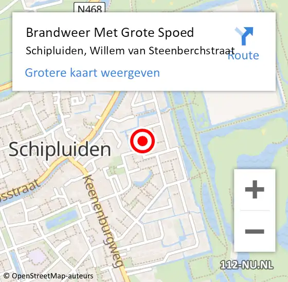 Locatie op kaart van de 112 melding: Brandweer Met Grote Spoed Naar Schipluiden, Willem van Steenberchstraat op 25 augustus 2022 08:51