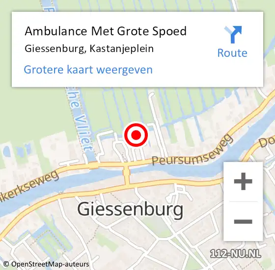 Locatie op kaart van de 112 melding: Ambulance Met Grote Spoed Naar Giessenburg, Kastanjeplein op 25 augustus 2022 09:22
