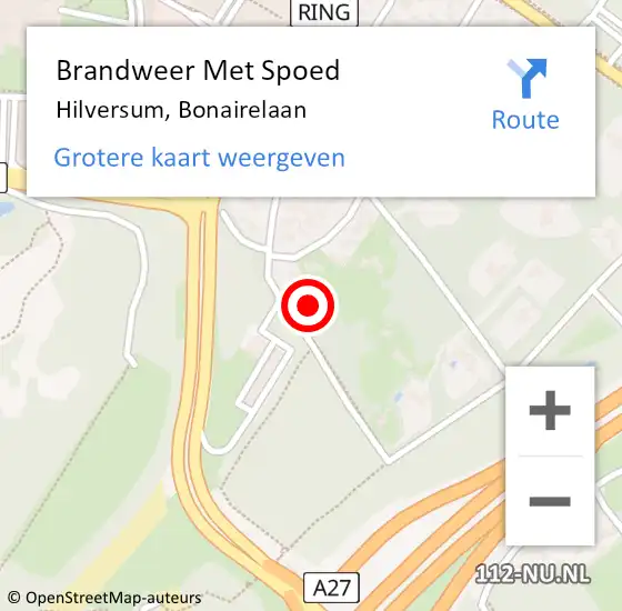 Locatie op kaart van de 112 melding: Brandweer Met Spoed Naar Hilversum, Bonairelaan op 25 augustus 2022 09:38