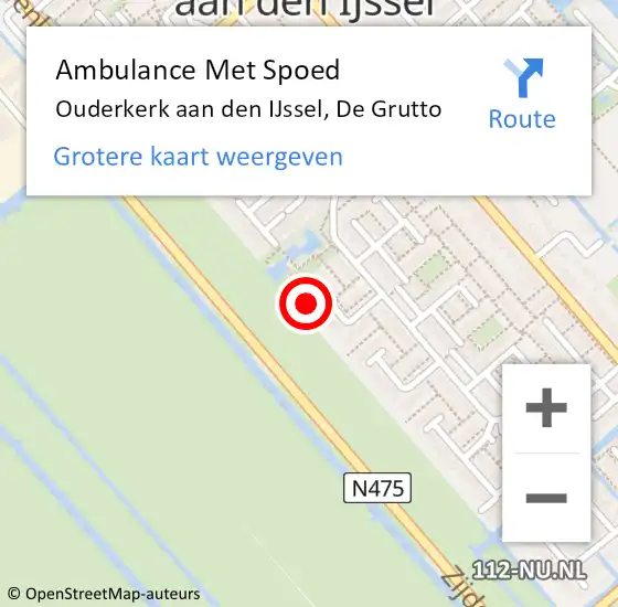 Locatie op kaart van de 112 melding: Ambulance Met Spoed Naar Ouderkerk aan den IJssel, De Grutto op 25 augustus 2022 09:45