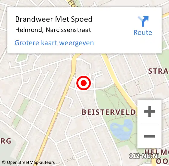 Locatie op kaart van de 112 melding: Brandweer Met Spoed Naar Helmond, Narcissenstraat op 25 augustus 2022 09:45