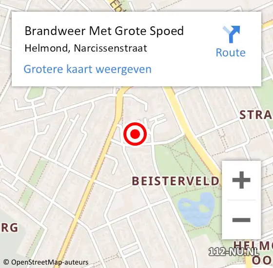 Locatie op kaart van de 112 melding: Brandweer Met Grote Spoed Naar Helmond, Narcissenstraat op 25 augustus 2022 09:47