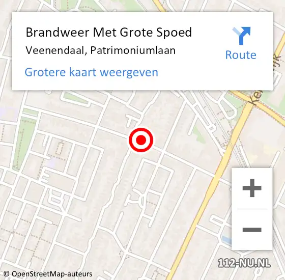 Locatie op kaart van de 112 melding: Brandweer Met Grote Spoed Naar Veenendaal, Patrimoniumlaan op 25 augustus 2022 10:04