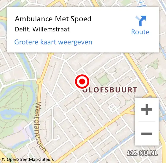 Locatie op kaart van de 112 melding: Ambulance Met Spoed Naar Delft, Willemstraat op 25 augustus 2022 10:14