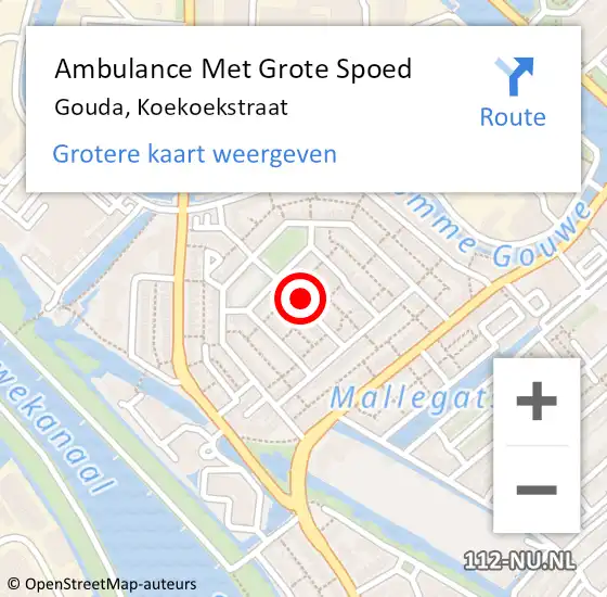 Locatie op kaart van de 112 melding: Ambulance Met Grote Spoed Naar Gouda, Koekoekstraat op 25 augustus 2022 10:37