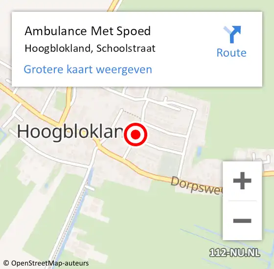 Locatie op kaart van de 112 melding: Ambulance Met Spoed Naar Hoogblokland, Schoolstraat op 25 augustus 2022 10:53