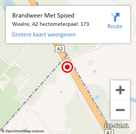 Locatie op kaart van de 112 melding: Brandweer Met Spoed Naar Waalre, A2 hectometerpaal: 173 op 25 augustus 2022 11:07