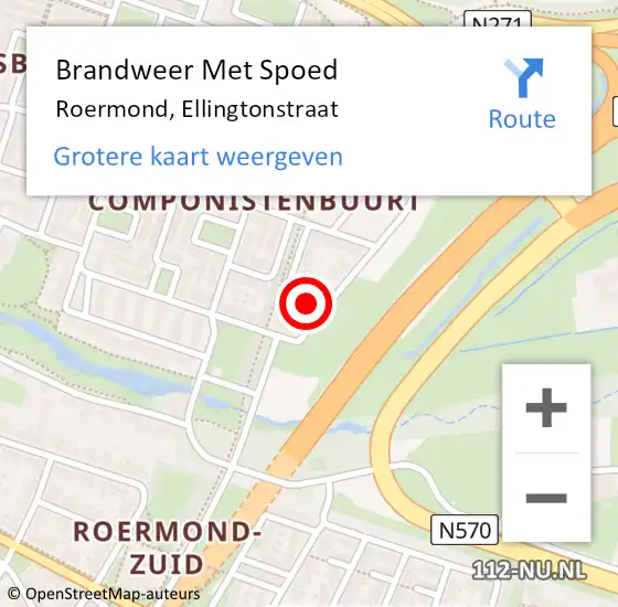 Locatie op kaart van de 112 melding: Brandweer Met Spoed Naar Roermond, Ellingtonstraat op 25 augustus 2022 11:28