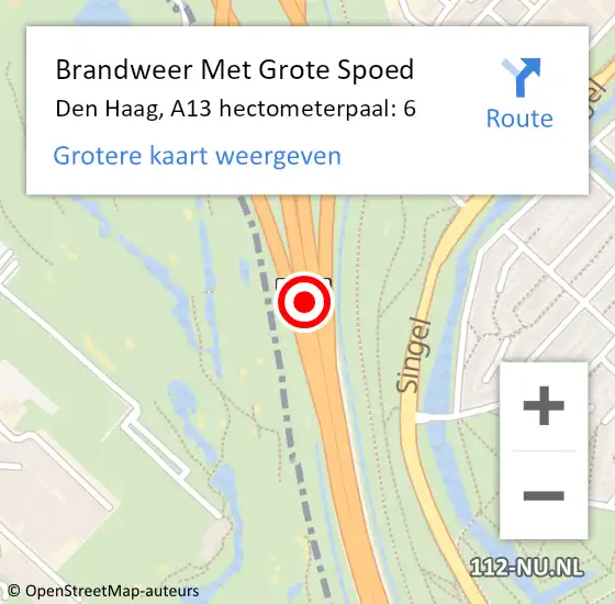 Locatie op kaart van de 112 melding: Brandweer Met Grote Spoed Naar Den Haag, A13 hectometerpaal: 6 op 25 augustus 2022 11:29