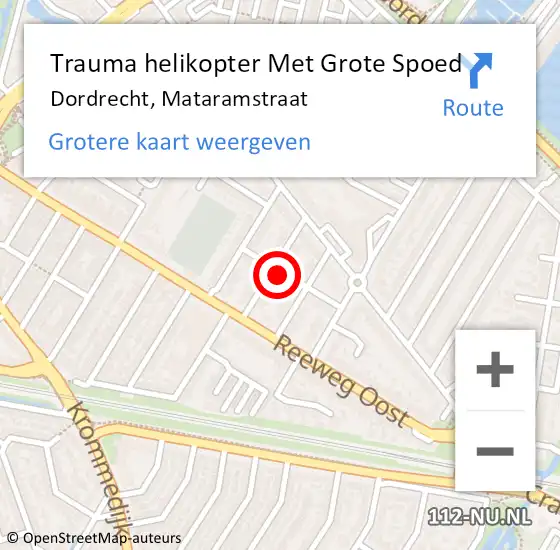 Locatie op kaart van de 112 melding: Trauma helikopter Met Grote Spoed Naar Dordrecht, Mataramstraat op 25 augustus 2022 11:33