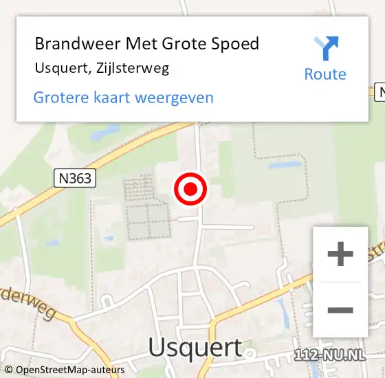 Locatie op kaart van de 112 melding: Brandweer Met Grote Spoed Naar Usquert, Zijlsterweg op 25 augustus 2022 11:36