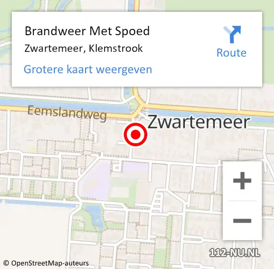 Locatie op kaart van de 112 melding: Brandweer Met Spoed Naar Zwartemeer, Klemstrook op 27 juli 2014 15:33