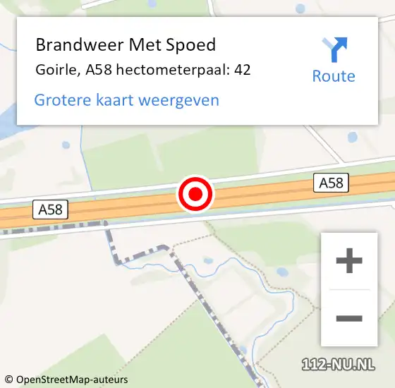 Locatie op kaart van de 112 melding: Brandweer Met Spoed Naar Goirle, A58 hectometerpaal: 42 op 25 augustus 2022 12:10