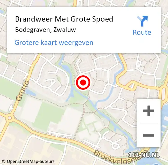 Locatie op kaart van de 112 melding: Brandweer Met Grote Spoed Naar Bodegraven, Zwaluw op 25 augustus 2022 12:23
