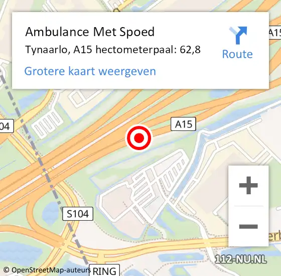 Locatie op kaart van de 112 melding: Ambulance Met Spoed Naar Tynaarlo, A15 hectometerpaal: 62,8 op 25 augustus 2022 12:52