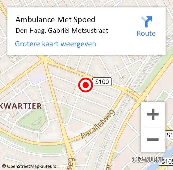 Locatie op kaart van de 112 melding: Ambulance Met Spoed Naar Den Haag, Gabriël Metsustraat op 25 augustus 2022 12:59