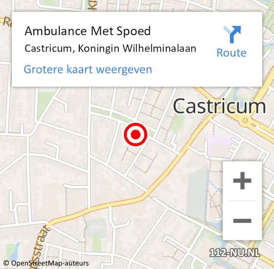 Locatie op kaart van de 112 melding: Ambulance Met Spoed Naar Castricum, Koningin Wilhelminalaan op 25 augustus 2022 12:59