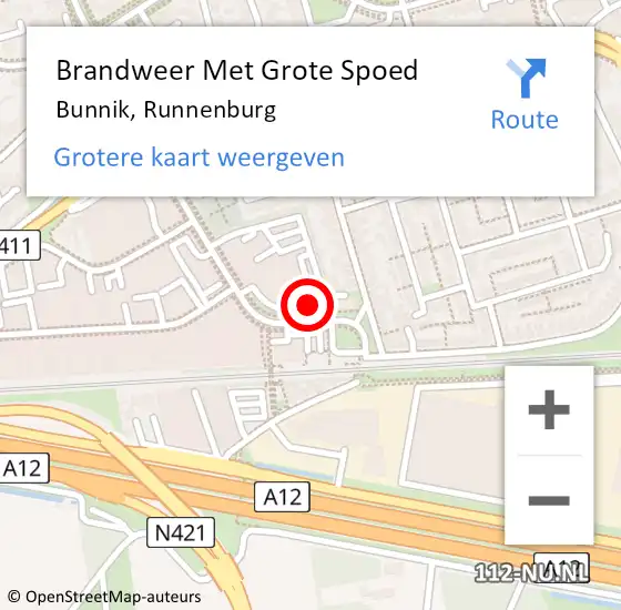 Locatie op kaart van de 112 melding: Brandweer Met Grote Spoed Naar Bunnik, Runnenburg op 25 augustus 2022 13:04