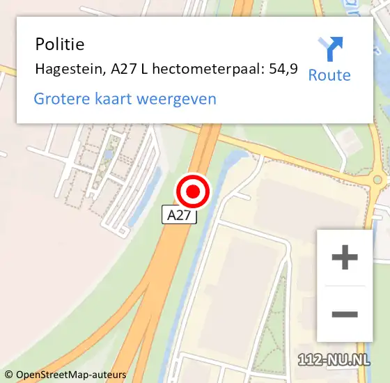 Locatie op kaart van de 112 melding: Politie Vijfheerenlanden, A27 hectometerpaal: 57,4 op 25 augustus 2022 13:07