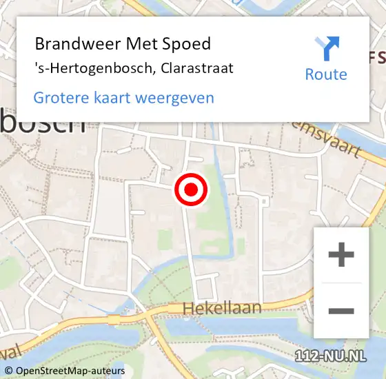 Locatie op kaart van de 112 melding: Brandweer Met Spoed Naar 's-Hertogenbosch, Clarastraat op 25 augustus 2022 13:08