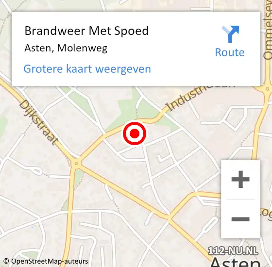 Locatie op kaart van de 112 melding: Brandweer Met Spoed Naar Asten, Molenweg op 25 augustus 2022 13:24