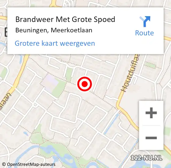 Locatie op kaart van de 112 melding: Brandweer Met Grote Spoed Naar Beuningen, Meerkoetlaan op 25 augustus 2022 13:55