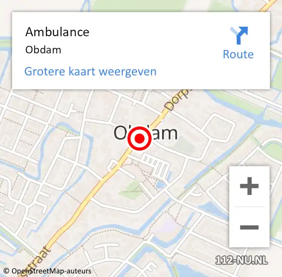 Locatie op kaart van de 112 melding: Ambulance Obdam op 25 augustus 2022 14:04