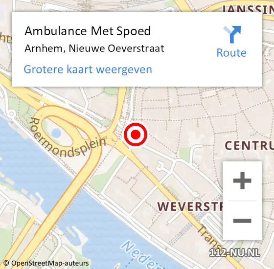 Locatie op kaart van de 112 melding: Ambulance Met Spoed Naar Arnhem, Nieuwe Oeverstraat op 25 augustus 2022 14:09