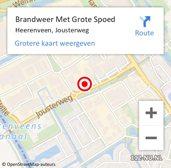 Locatie op kaart van de 112 melding: Brandweer Met Grote Spoed Naar Heerenveen, Jousterweg op 25 augustus 2022 14:21