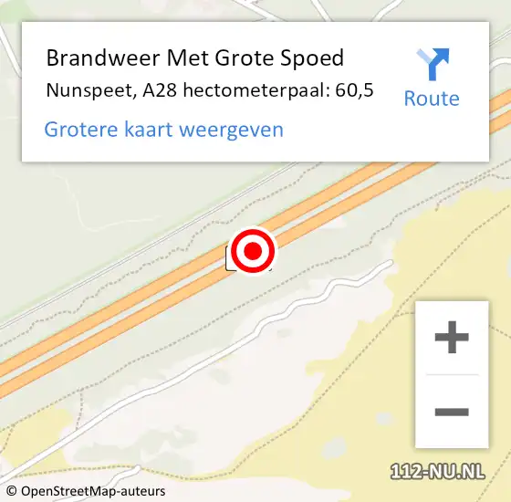 Locatie op kaart van de 112 melding: Brandweer Met Grote Spoed Naar Nunspeet, A28 hectometerpaal: 60,5 op 25 augustus 2022 14:30