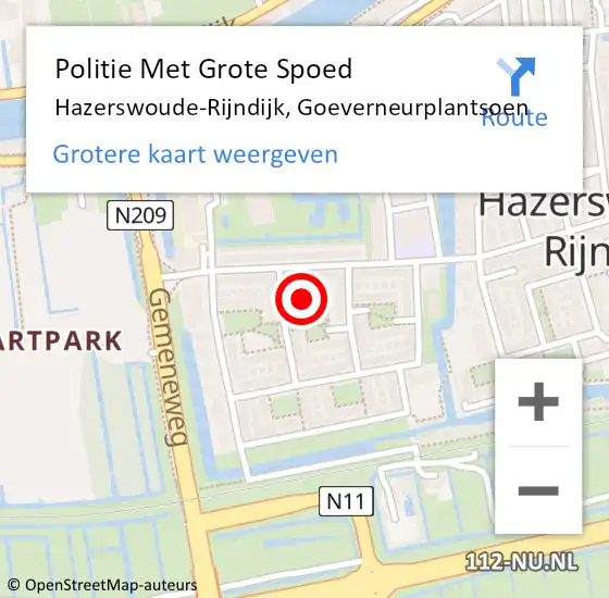 Locatie op kaart van de 112 melding: Politie Met Grote Spoed Naar Hazerswoude-Rijndijk, Goeverneurplantsoen op 25 augustus 2022 14:31