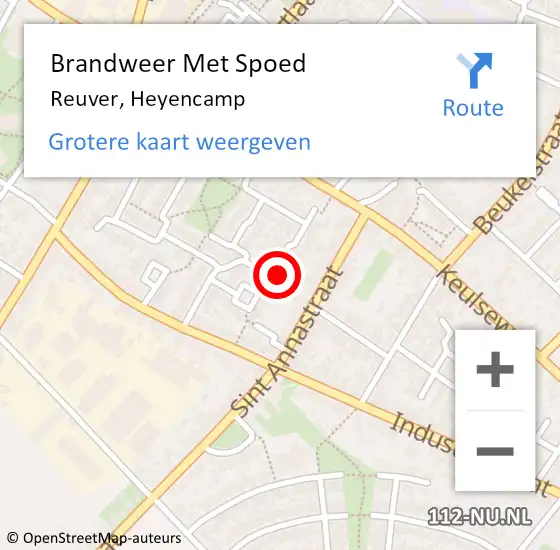 Locatie op kaart van de 112 melding: Brandweer Met Spoed Naar Reuver, Heyencamp op 25 augustus 2022 14:38